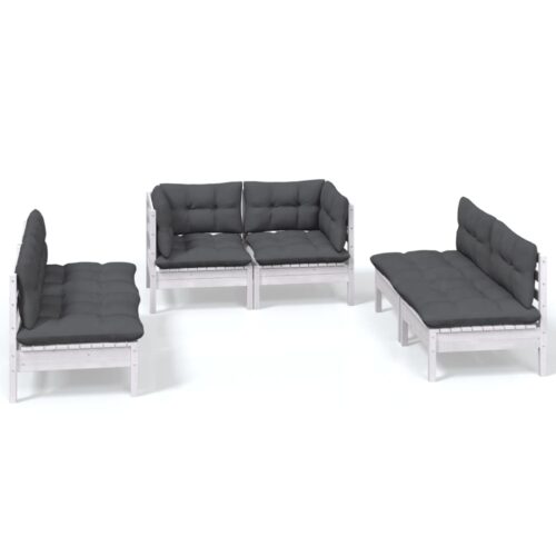 6-Piece Garden Lounge Set with Cushions Pine Wood Outdoor Patio Furniture