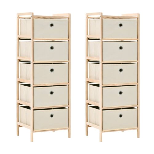 Storage Racks with 5 Fabric Baskets 2pcs Beige Cedar Wood
