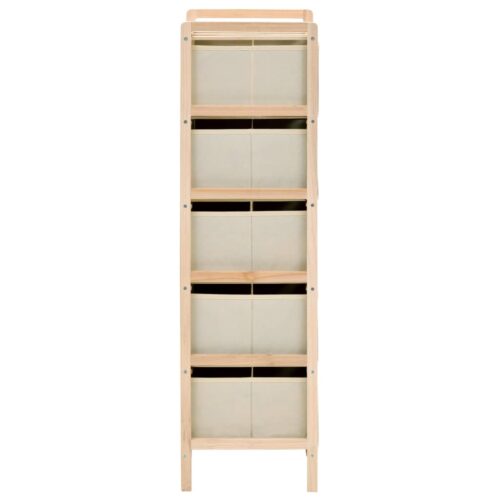 Storage Racks with 5 Fabric Baskets 2pcs Beige Cedar Wood - Image 5