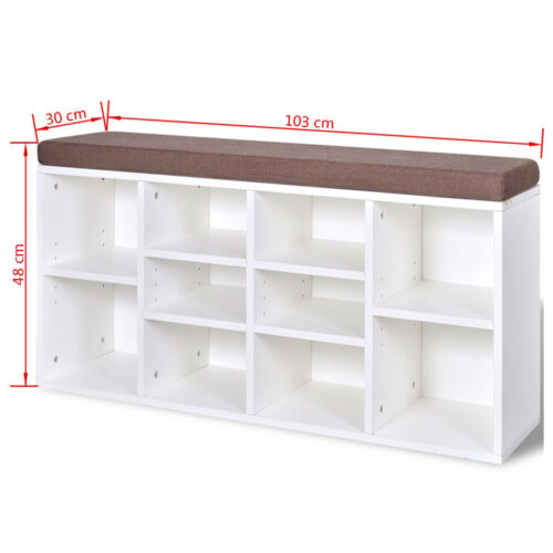 Shoe Storage Bench 10 Compartments White - Image 5