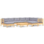 10-Piece Garden Lounge Set with Grey Cushions Pine Wood Outdoor Patio Furniture