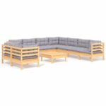 10-Piece Garden Lounge Set with Grey Cushions Pine Wood Outdoor Patio Furniture