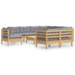 10-Piece Garden Lounge Set with Grey Cushions Pine Wood Outdoor Patio Furniture