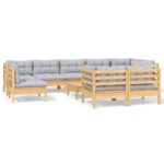 10-Piece Garden Lounge Set with Grey Cushions Pine Wood Outdoor Patio Furniture