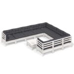11-Piece Garden Lounge Set with Cushions White Pine Wood Outdoor Patio Furniture