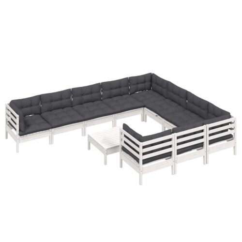 11-Piece Garden Lounge Set with Cushions White Pine Wood Outdoor Patio Furniture - Image 3