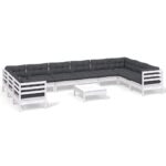 11-Piece Garden Lounge Set with Cushions White Pine Wood Outdoor Patio Furniture