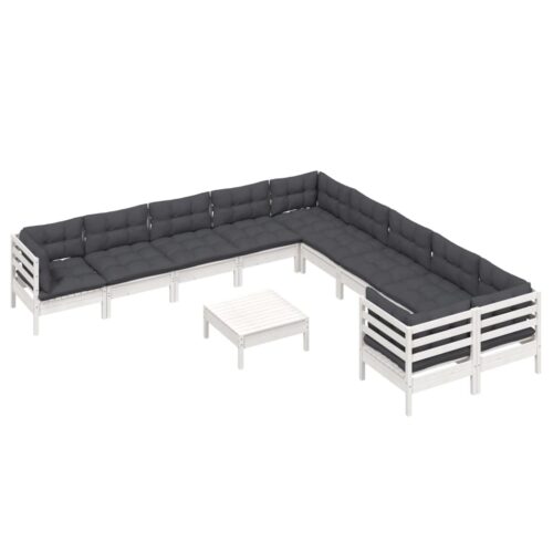 11-Piece Garden Lounge Set with Cushions White Pine Wood Outdoor Patio Furniture - Image 3