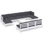 11-Piece Garden Lounge Set with Cushions White Pine Wood Outdoor Patio Furniture
