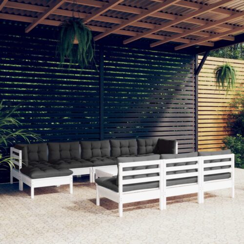 11-Piece Garden Lounge Set with Cushions White Pine Wood Outdoor Patio Furniture - Image 2