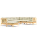 7-Piece Garden Lounge Set with Cream Cushions Pine Wood Outdoor Patio Furniture