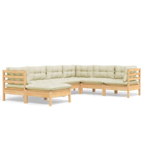 7-Piece Garden Lounge Set with Cream Cushions Pine Wood Outdoor Patio Furniture