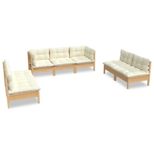 7-Piece Garden Lounge Set with Cream Cushions Pine Wood Outdoor Patio Furniture