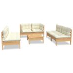 7-Piece Garden Lounge Set with Cream Cushions Pine Wood Outdoor Patio Furniture