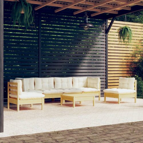 7-Piece Garden Lounge Set with Cream Cushions Pine Wood Outdoor Patio Furniture - Image 2