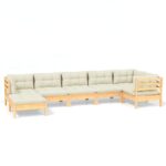 7-Piece Garden Lounge Set with Cream Cushions Pine Wood Outdoor Patio Furniture