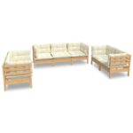 7-Piece Garden Lounge Set with Cream Cushions Pine Wood Outdoor Patio Furniture