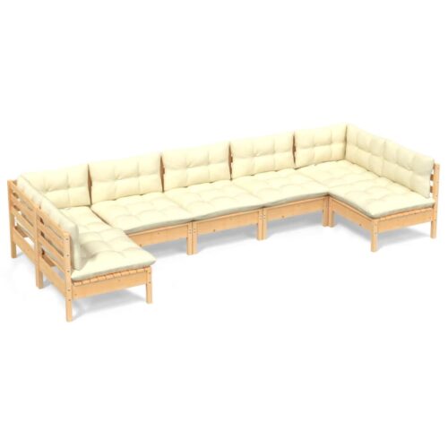 7-Piece Garden Lounge Set with Cream Cushions Pine Wood Outdoor Patio Furniture