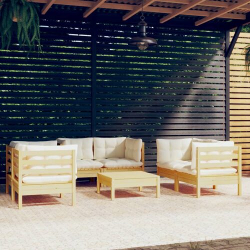 7-Piece Garden Lounge Set with Cream Cushions Pine Wood Outdoor Patio Furniture - Image 2