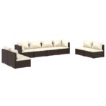 8-Piece Garden Lounge Set with Cushions Poly Rattan Wicker Outdoor Patio Furniture Brown