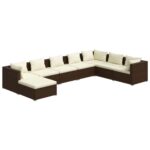 8-Piece Garden Lounge Set with Cushions Poly Rattan Wicker Outdoor Patio Furniture Brown