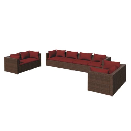 8-Piece Garden Lounge Set with Cushions Poly Rattan Wicker Outdoor Patio Furniture Brown
