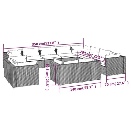 12-Piece Garden Lounge Set with Cushions Black Poly Rattan Wicker Outdoor Patio Furniture - Image 7