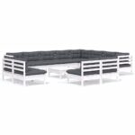 13-Piece Garden Lounge Set with Cushions White Pine Wood Outdoor Patio Furniture