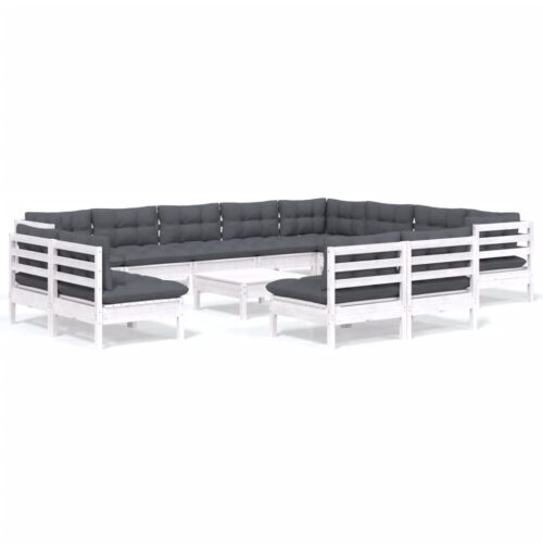 13-Piece Garden Lounge Set with Cushions White Pine Wood Outdoor Patio Furniture