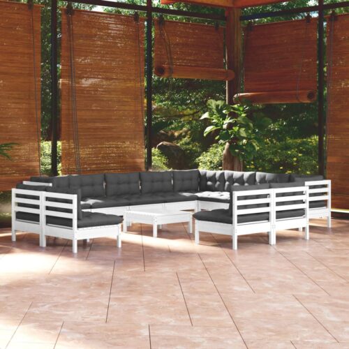 13-Piece Garden Lounge Set with Cushions White Pine Wood Outdoor Patio Furniture - Image 2