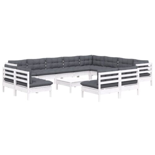 13-Piece Garden Lounge Set with Cushions White Pine Wood Outdoor Patio Furniture - Image 3