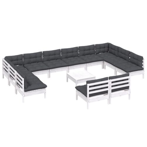 13-Piece Garden Lounge Set with Cushions White Pine Wood Outdoor Patio Furniture - Image 3
