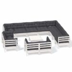 13-Piece Garden Lounge Set with Cushions White Pine Wood Outdoor Patio Furniture