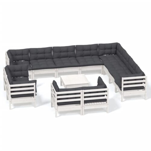 13-Piece Garden Lounge Set with Cushions White Pine Wood Outdoor Patio Furniture