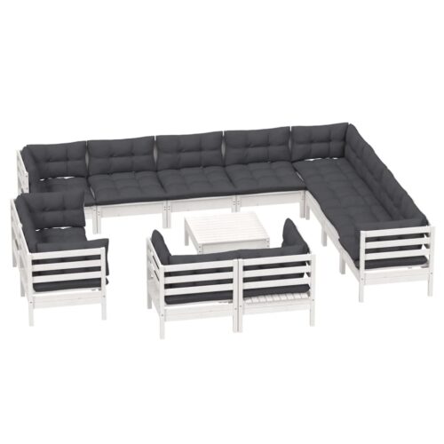 13-Piece Garden Lounge Set with Cushions White Pine Wood Outdoor Patio Furniture - Image 3