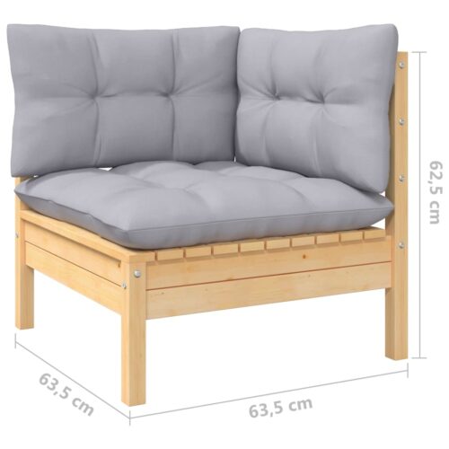 13-Piece Garden Lounge Set with Grey Cushions Pine Wood Outdoor Patio Furniture - Image 9