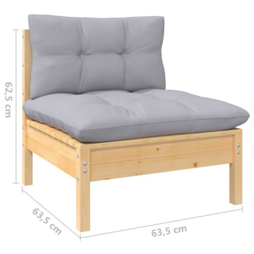13-Piece Garden Lounge Set with Grey Cushions Pine Wood Outdoor Patio Furniture - Image 10