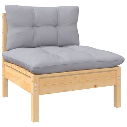 13-Piece Garden Lounge Set with Grey Cushions Pine Wood Outdoor Patio Furniture - Image 4