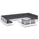 13-Piece Garden Lounge Set with Cushions White Pine Wood Outdoor Patio Furniture