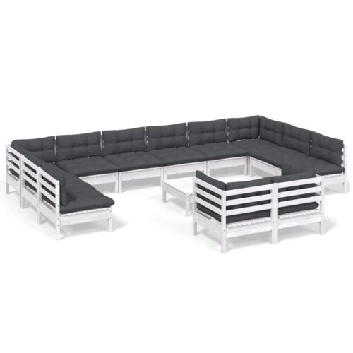 13-Piece Garden Lounge Set with Cushions White Pine Wood Outdoor Patio Furniture