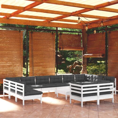 13-Piece Garden Lounge Set with Cushions White Pine Wood Outdoor Patio Furniture - Image 2