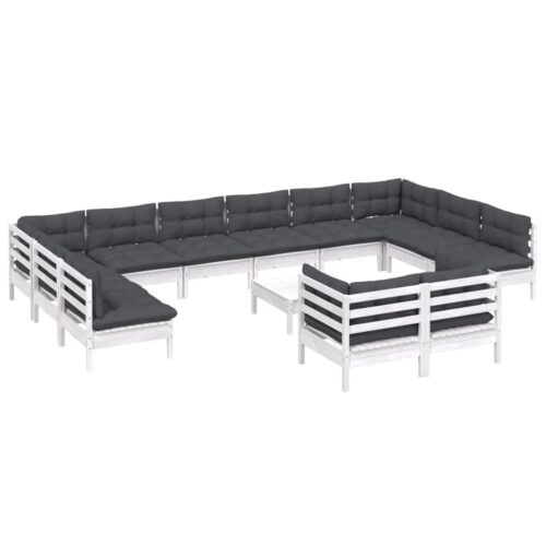 13-Piece Garden Lounge Set with Cushions White Pine Wood Outdoor Patio Furniture - Image 3