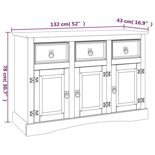 Sideboard Solid Mexican Pinewood Corona Range White 132x43x78cm - Image 8
