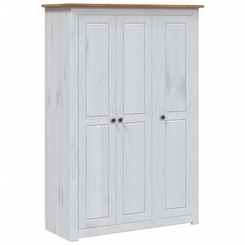 3-Door Wardrobe White 118x50x171.5cm Pine Panama Range - Image 2