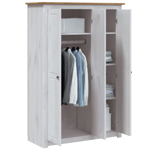 3-Door Wardrobe White 118x50x171.5cm Pine Panama Range - Image 3