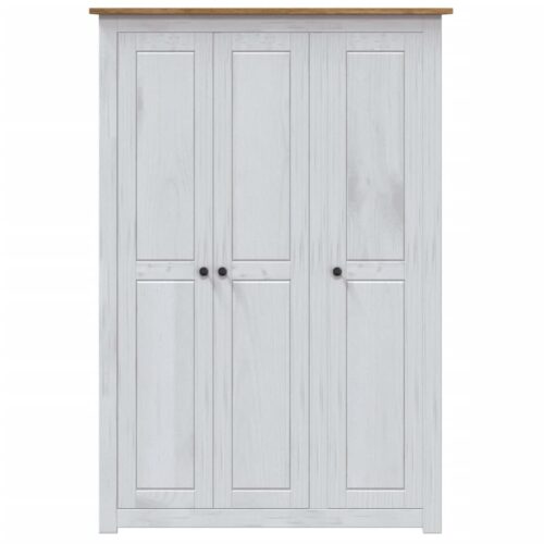 3-Door Wardrobe White 118x50x171.5cm Pine Panama Range - Image 4