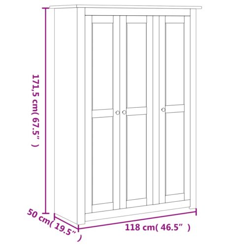 3-Door Wardrobe White 118x50x171.5cm Pine Panama Range - Image 9