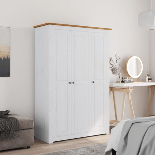3-Door Wardrobe White 118x50x171.5cm Pine Panama Range - Image 11