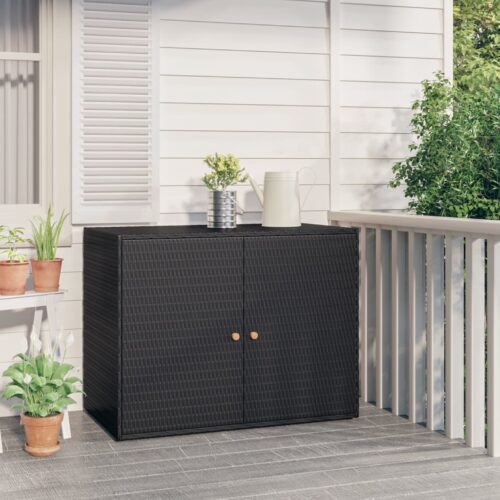 Garden Storage Cabinet Black 100x55.5x80cm Poly Rattan - Image 9