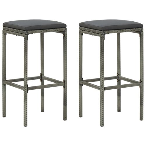 Bar Stools with Cushions 2pcs Grey Poly Rattan